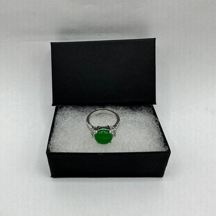 Vintage Silver Green Jade Lucky Cocktail Ring