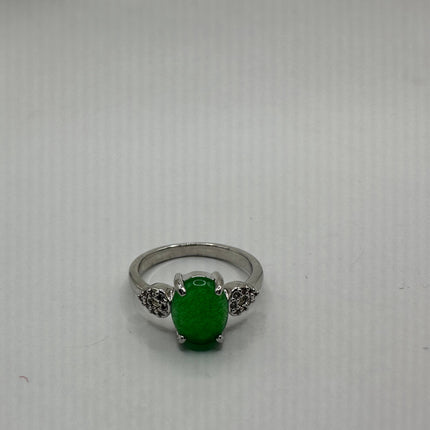 Vintage Silver Green Jade Lucky Cocktail Ring
