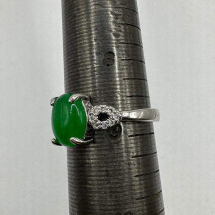 Vintage Silver Green Jade Lucky Cocktail Ring