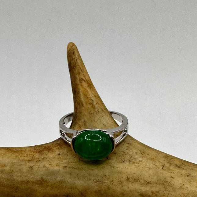 Vintage Silver Green Jade Lucky Cocktail Ring