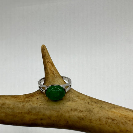 Vintage Silver Green Jade Lucky Cocktail Ring
