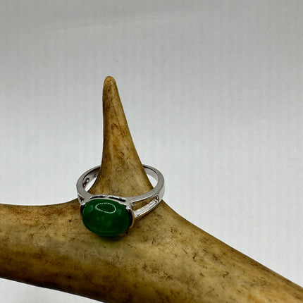 Vintage Silver Green Jade Lucky Cocktail Ring