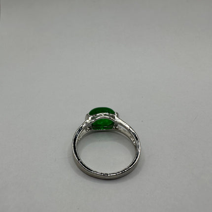 Vintage Silver Green Jade Lucky Cocktail Ring