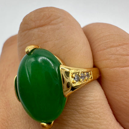 Vintage Golden Green Jade Lucky Cocktail Ring