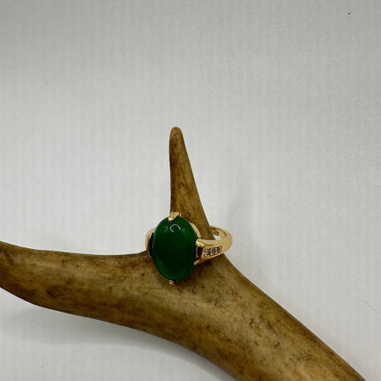Vintage Golden Green Jade Lucky Cocktail Ring