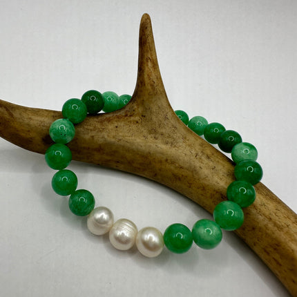 Vintage Green and White Aventurine Jade Lucky Stretch Beaded Bracelet