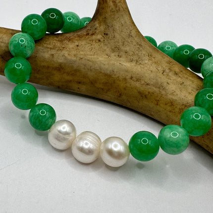 Vintage Green and White Aventurine Jade Lucky Stretch Beaded Bracelet