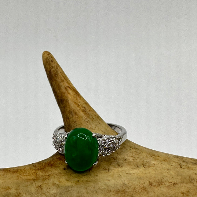 Vintage Silver Green Jade Lucky Cocktail Ring