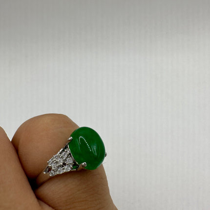 Vintage Silver Green Jade Lucky Cocktail Ring