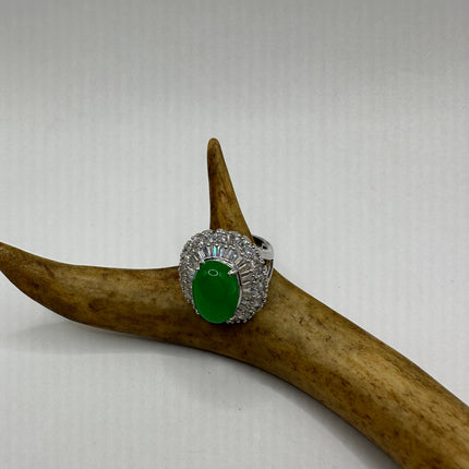 Vintage Silver Green Jade Lucky Cocktail Ring