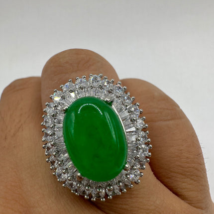 Vintage Silver Green Jade Lucky Cocktail Ring
