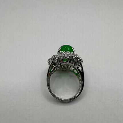 Vintage Silver Green Jade Lucky Cocktail Ring