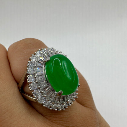Vintage Silver Green Jade Lucky Cocktail Ring