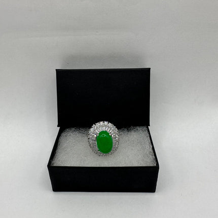 Vintage Silver Green Jade Lucky Cocktail Ring