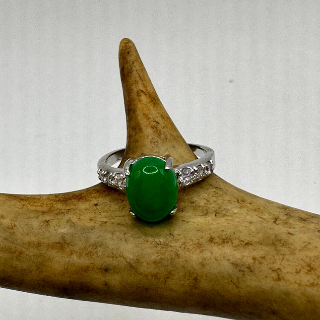 Vintage Silver Green Jade Lucky Cocktail Ring