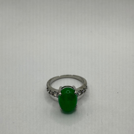 Vintage Silver Green Jade Lucky Cocktail Ring