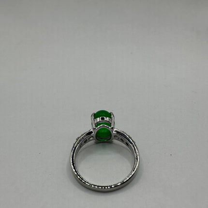 Vintage Silver Green Jade Lucky Cocktail Ring