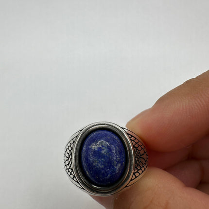 Vintage Blue Lapis Lazuli Cocktail Men's 925 Sterling Silver Ring