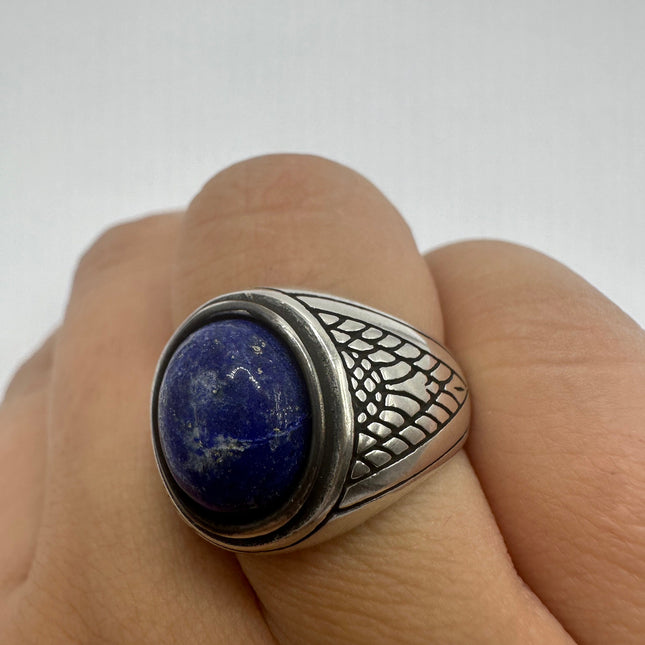 Vintage Blue Lapis Lazuli Cocktail Men's 925 Sterling Silver Ring