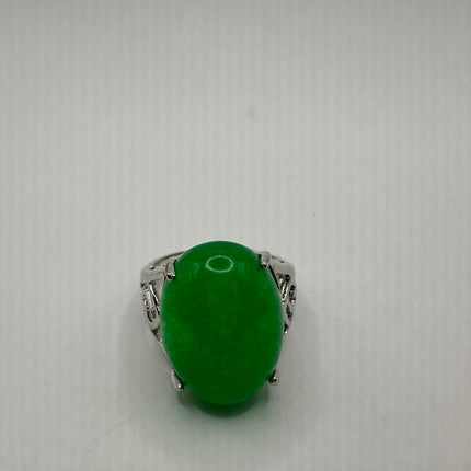 Vintage Silver Green Jade Lucky Cocktail Ring