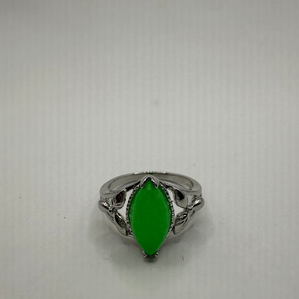 Vintage Silver Green Jade Lucky Cocktail Ring