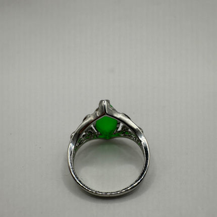 Vintage Silver Green Jade Lucky Cocktail Ring