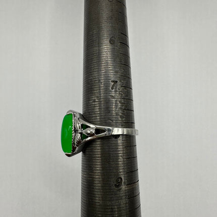 Vintage Silver Green Jade Lucky Cocktail Ring