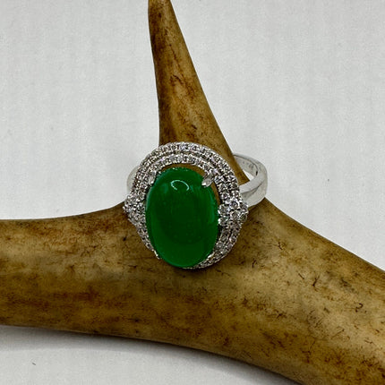 Vintage Silver Green Jade Lucky Cocktail Ring