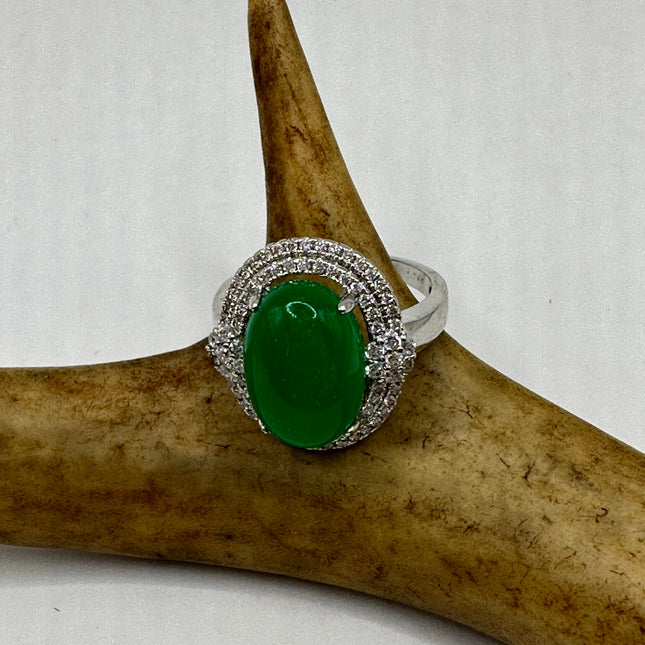 Vintage Silver Green Jade Lucky Cocktail Ring
