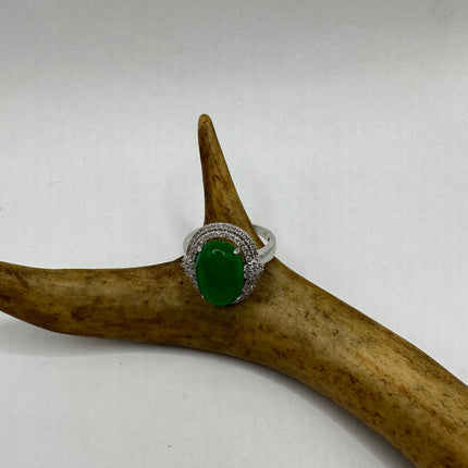 Vintage Silver Green Jade Lucky Cocktail Ring