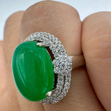 Vintage Silver Green Jade Lucky Cocktail Ring