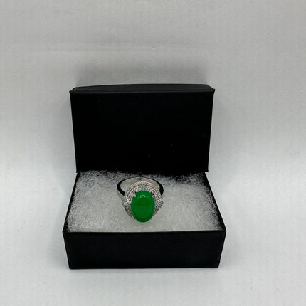 Vintage Silver Green Jade Lucky Cocktail Ring