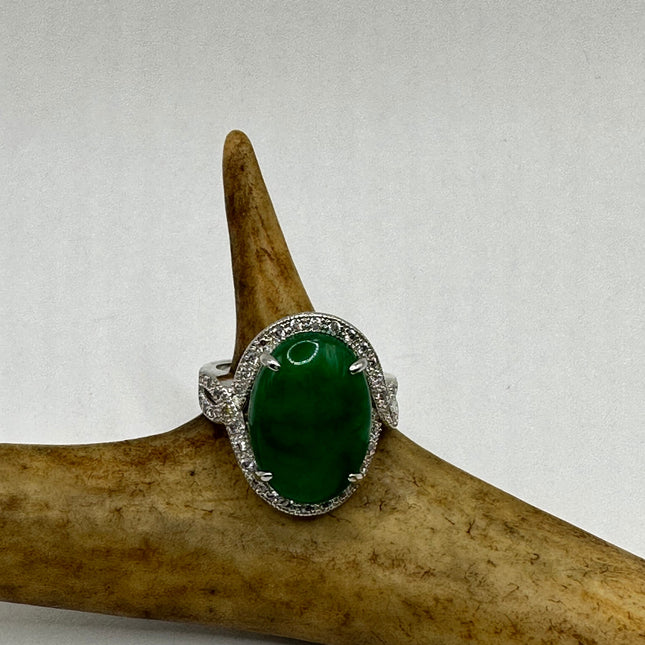 Vintage Silver Green Jade Lucky Cocktail Ring