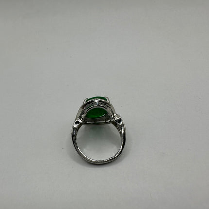 Vintage Silver Green Jade Lucky Cocktail Ring