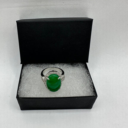 Vintage Silver Green Jade Lucky Cocktail Ring