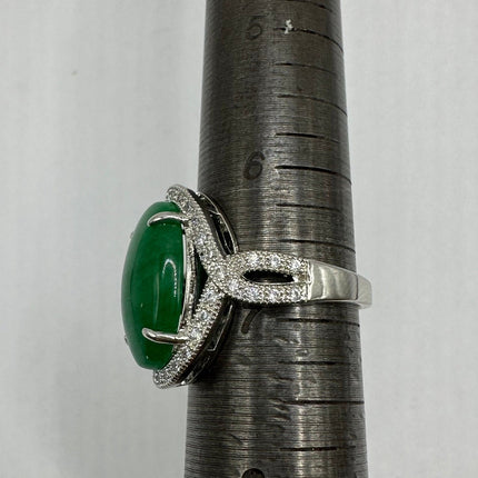 Vintage Silver Green Jade Lucky Cocktail Ring