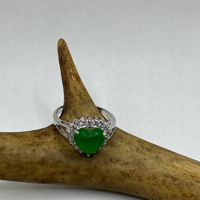 Vintage Silver Green Jade Lucky Cocktail Ring