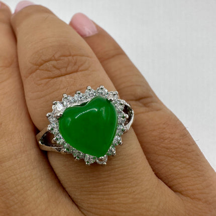 Vintage Silver Green Jade Lucky Cocktail Ring