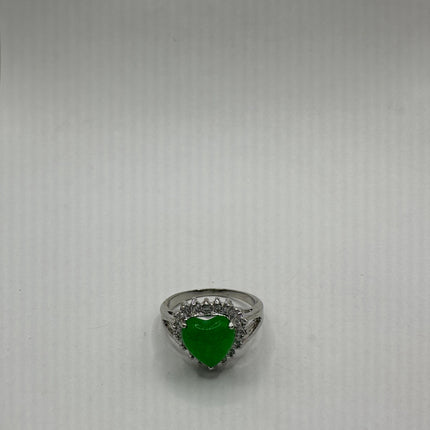 Vintage Silver Green Jade Lucky Cocktail Ring