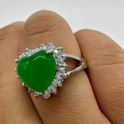 Vintage Silver Green Jade Lucky Cocktail Ring