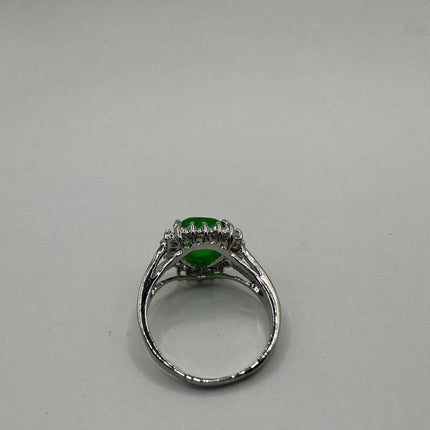Vintage Silver Green Jade Lucky Cocktail Ring