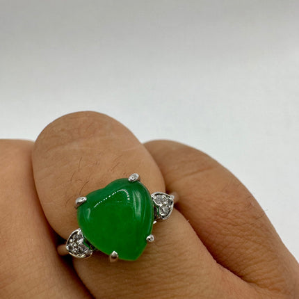 Vintage Green Jade Heart Lucky Cocktail Ring