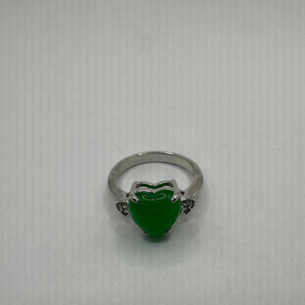 Vintage Green Jade Heart Lucky Cocktail Ring