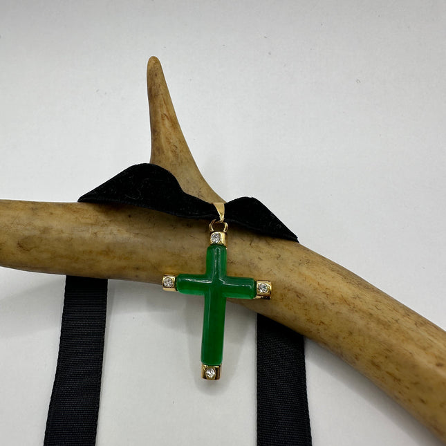 Vintage Green Jade Cross Choker Necklace - Golden Bronze