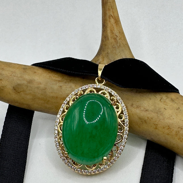 Vintage Green Jade Deco Choker Necklace - Golden Bronze