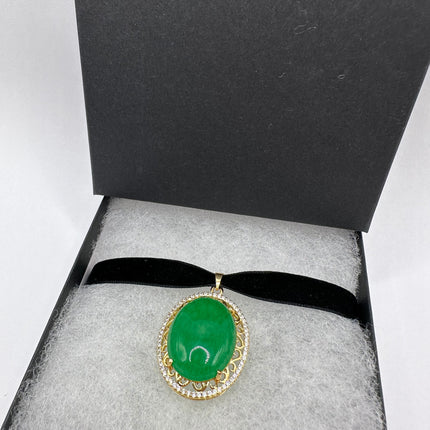 Vintage Green Jade Deco Choker Necklace - Golden Bronze