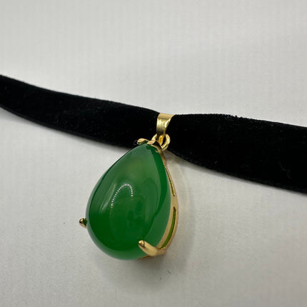 Vintage Green Jade Deco Choker Necklace - Golden Bronze