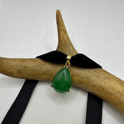 Vintage Green Jade Deco Choker Necklace - Golden Bronze