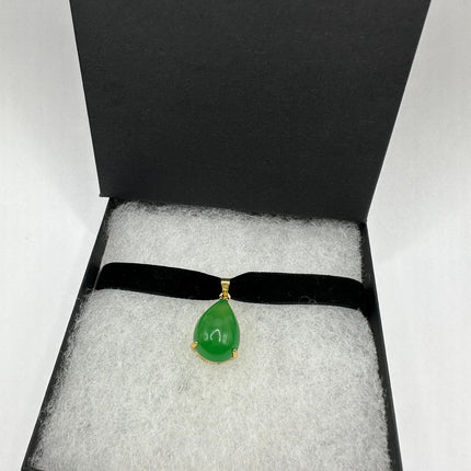 Vintage Green Jade Deco Choker Necklace - Golden Bronze
