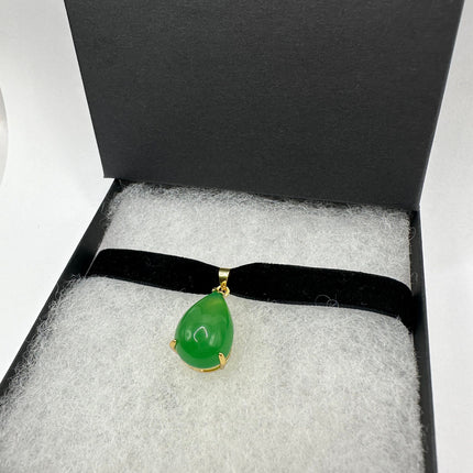 Vintage Green Jade Deco Choker Necklace - Golden Bronze
